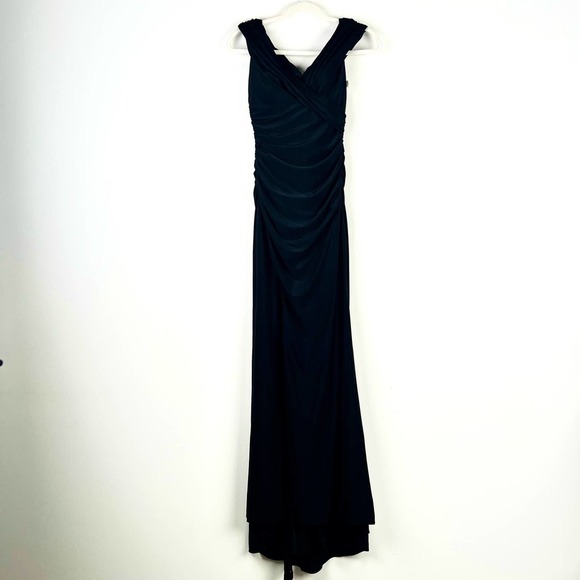 NEW La Femme Off the Shoulder Net Jersey Maxi Dress Size 6 Wedding Gown - Picture 3 of 7